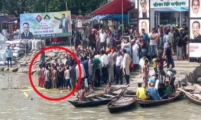নদী সাঁতরে সমাবেশে যোগ দিলেন বিএনপির নেতা-কর্মীরা