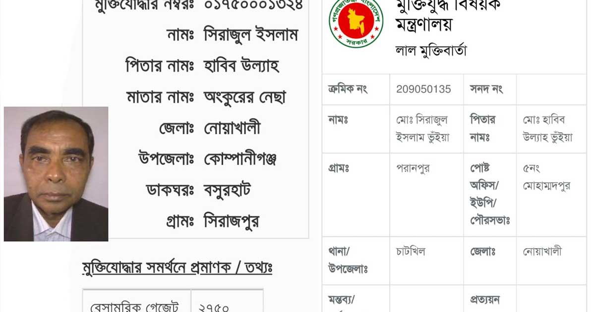 কোম্পানীগঞ্জে মুক্তিযোদ্ধার বিরুদ্ধে মুক্তিবার্তা নম্বর জালিয়াতির অভিযোগ