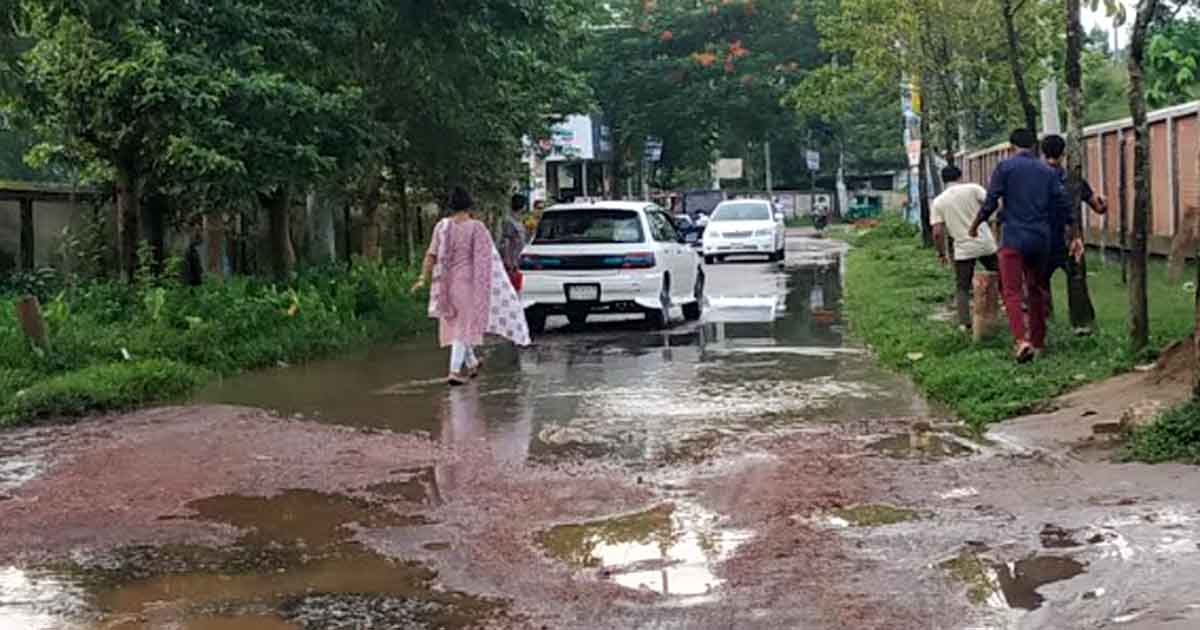 সিকৃবির প্রধান ফটকের সামনে জলাবদ্ধতা, দুর্ভোগে শিক্ষার্থীসহ পথচারী
