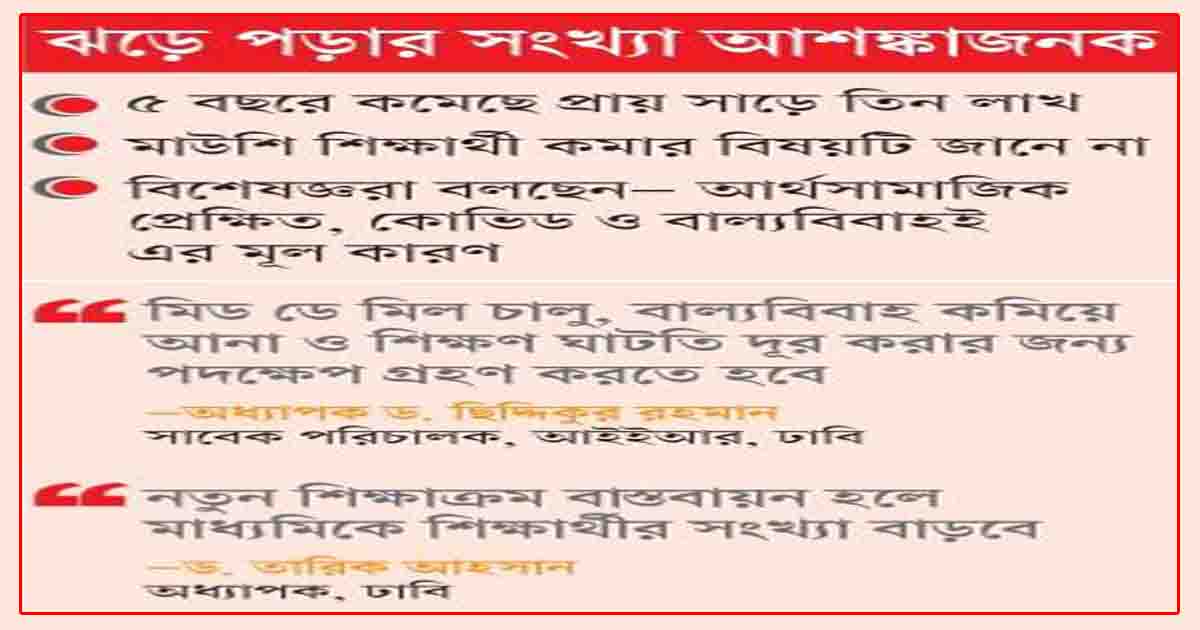 মাধ্যমিকে ঝরে পড়ছে শিক্ষার্থী