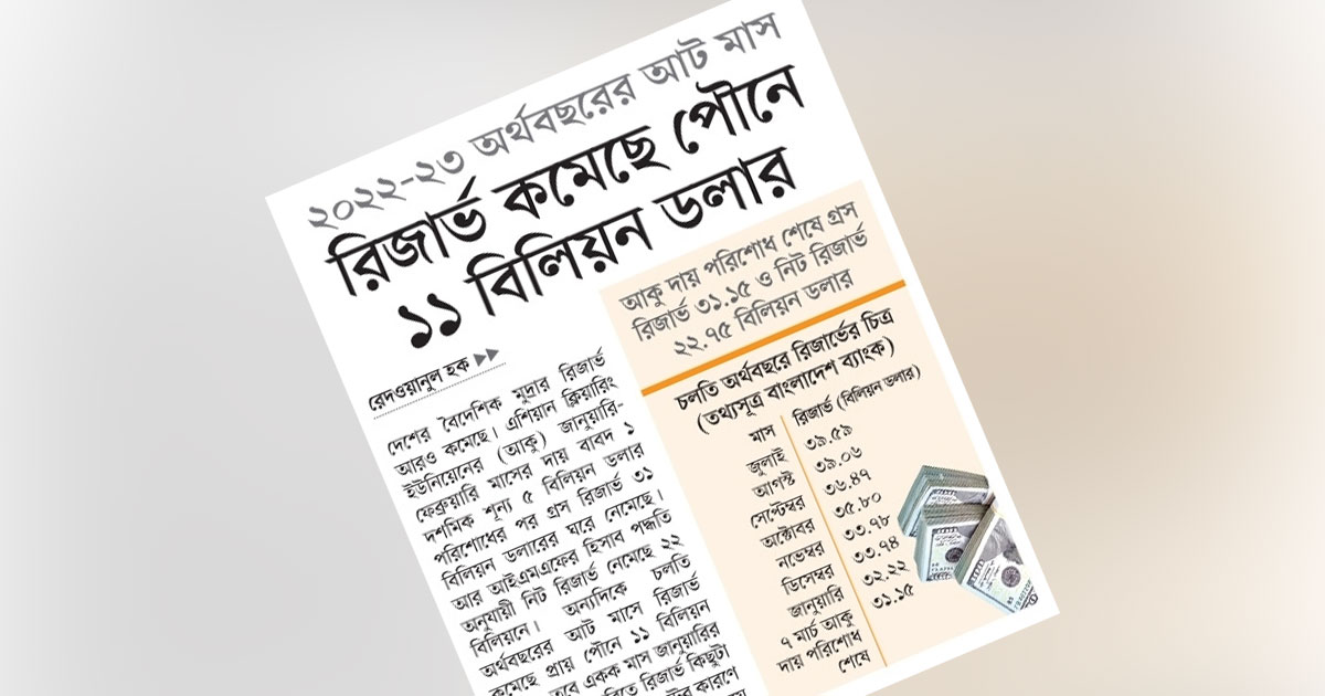 রিজার্ভ কমেছে পৌনে ১১ বিলিয়ন ডলার