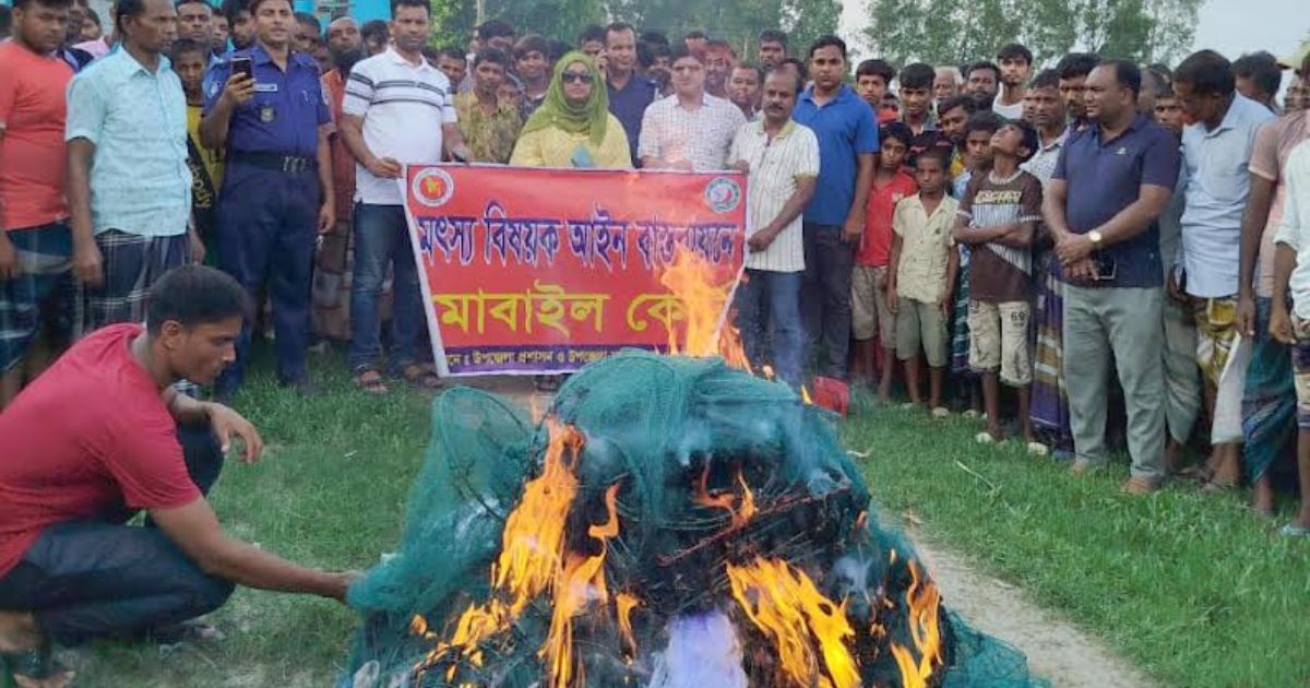 ভাঙ্গুড়ায় মাছ শিকারে ব্যবহৃত চায়না দোয়ারি জাল জব্দ