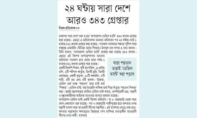 ২৪ ঘণ্টায় সারা দেশে আরও ৩৪৩ গ্রেপ্তার