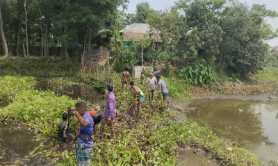 কচুয়ায় ফসল তুলতে স্বেচ্ছাশ্রমে রাস্তা নির্মাণ