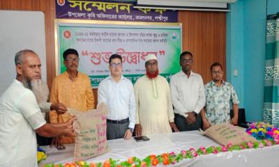 কমলনগরে প্রান্তিক কৃষকদের মাঝে আউশ ধানের বীজ ও সার বিতরণ