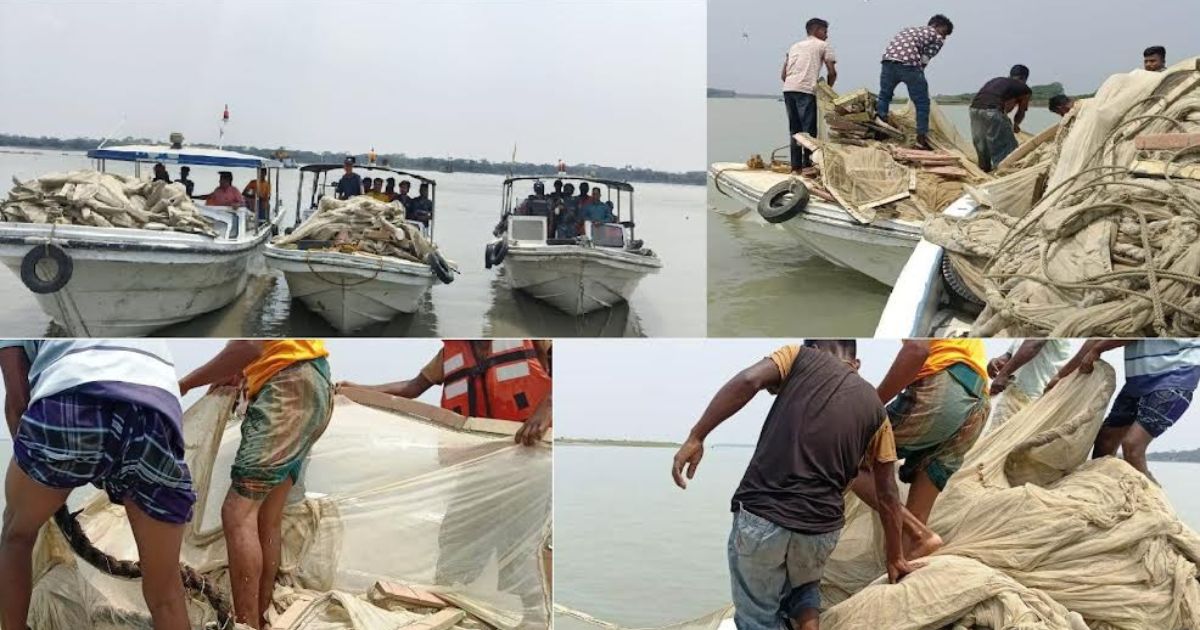 বরিশালে যৌথ অভিযানে ১২ লক্ষ টাকার অবৈধ জাল জব্দ