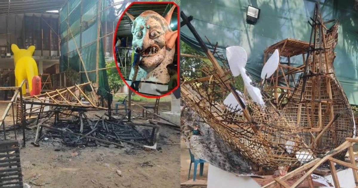 চারুকলায় আগুনে পুড়ল আলোচিত সেই ‘ফ্যাসিস্টের প্রতিকৃতি’
