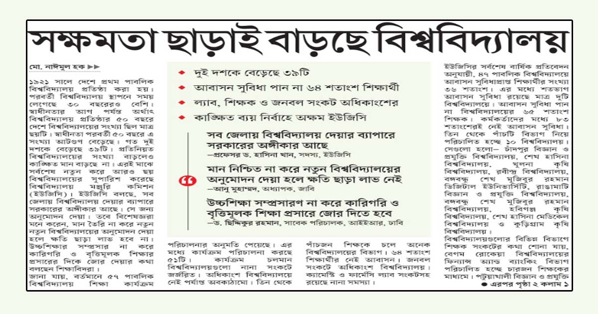 সক্ষমতা ছাড়াই বাড়ছে বিশ্ববিদ্যালয়