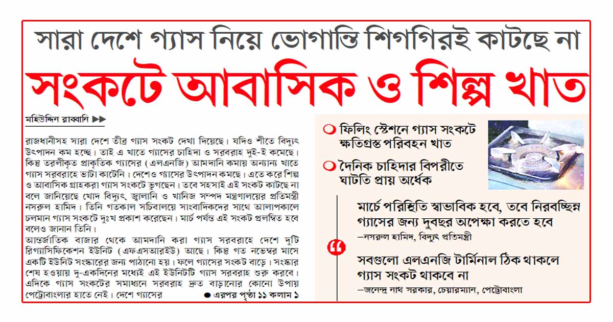 সংকটে আবাসিক ও শিল্প খাত