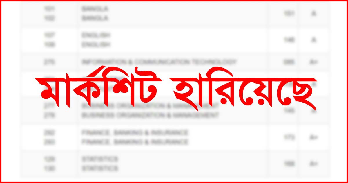 এইসএসসি পরীক্ষার মার্কশিট হারিয়েছে