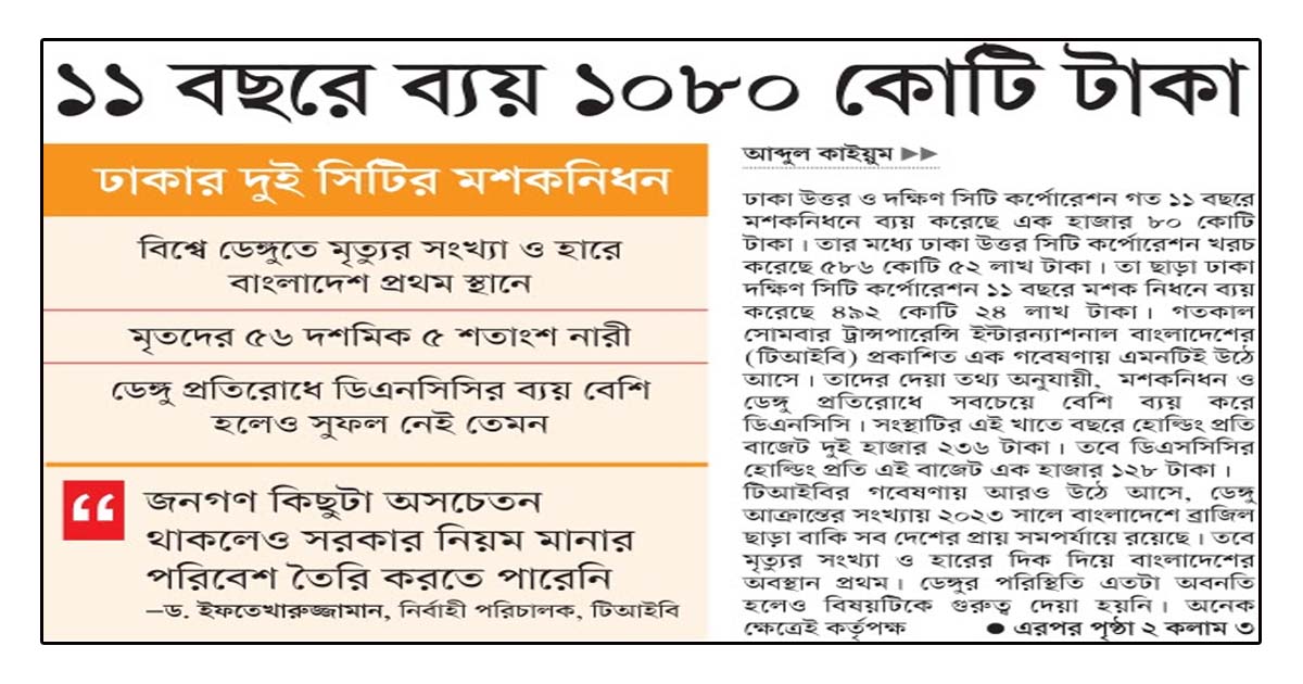 ১১ বছরে ব্যয় ১০৮০ কোটি টাকা