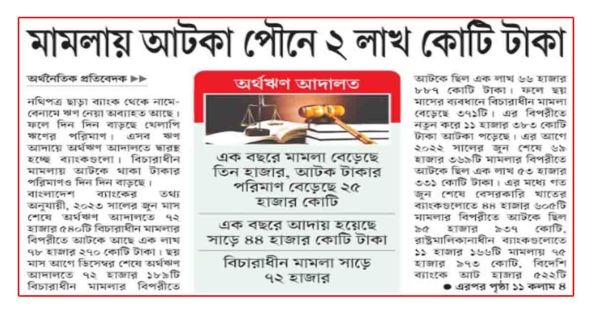মামলায় আটকা পৌনে ২ লাখ কোটি টাকা