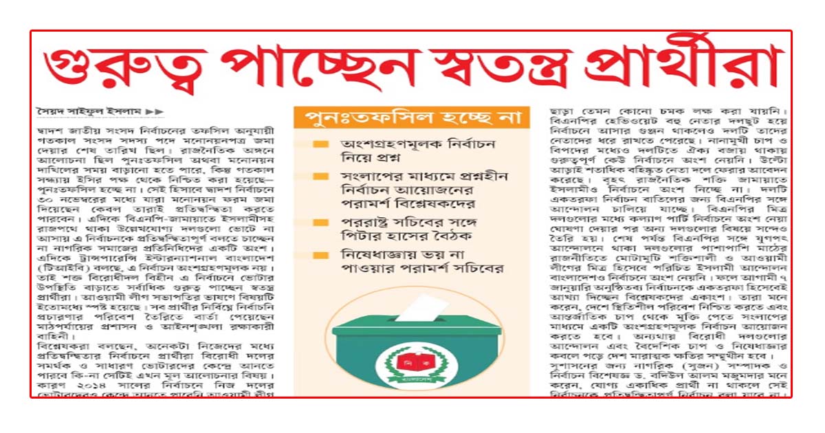 গুরুত্ব পাচ্ছেন স্বতন্ত্র প্রার্থীরা