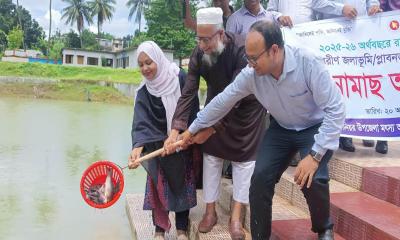 গুরুদাসপুরে জলাশয়ে পোনামাছ অবমুক্ত