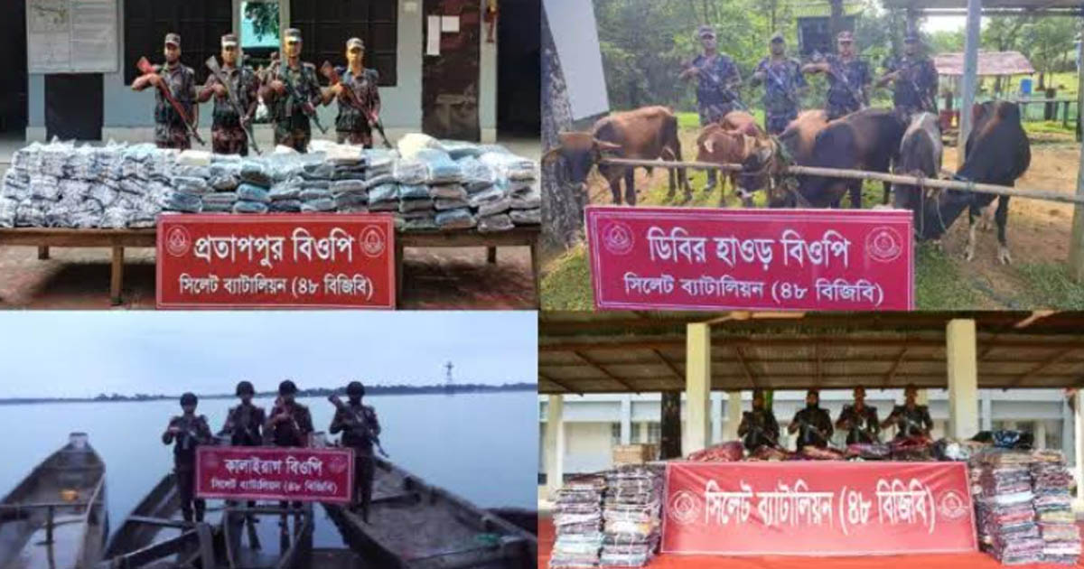 সিলেট সীমান্তে কোটি টাকার চোরাই পণ্য জব্দ