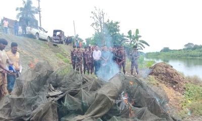 চুয়াডাঙ্গায় বিজিবির অভিযানে বিপুল পরিমাণ চায়না দুয়ারি জাল আটক