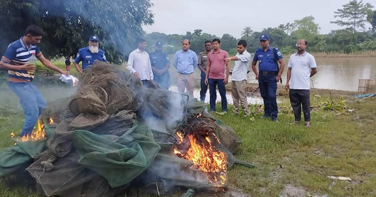 বাগাতিপাড়ায় লক্ষাধিক টাকার নিষিদ্ধ চায়না দুয়ারি জাল জব্দ ও ধ্বংস