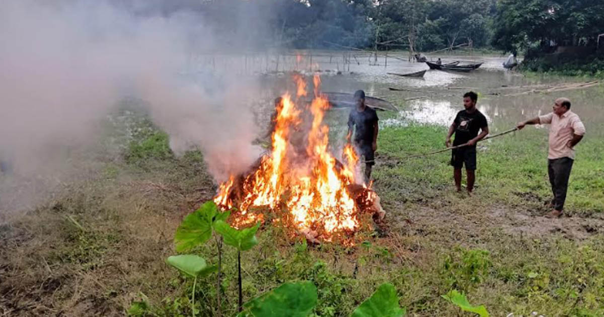 যৌথ অভিযানে সোয়া লাখ টাকার নিষিদ্ধ চায়না জাল জব্দ, আগুনে পুড়িয়ে ধ্বংস