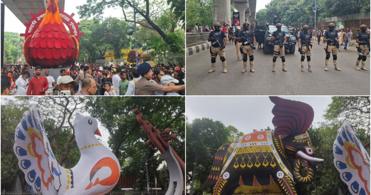 ঢোল-বাদ্য আর রঙিন মোটিফে শুরু বৈশাখী শোভাযাত্রা