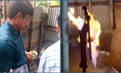 ফেনীতে টিউবওয়েলে পানির সাথে আগুন, গ্যাসের সন্ধানে বাপেক্স টিম