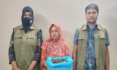 বরগুনায় পুলিশ দেখে পালালেন স্বামী, গাঁজাসহ স্ত্রী গ্রেপ্তার