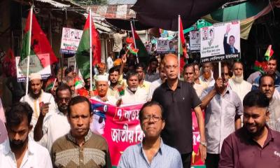 মেহেন্দিগঞ্জে জাতীয় বিপ্লব ও সংহতি দিবসে শোভাযাত্রা ও পথসভা