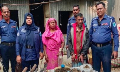 শরীয়তপুরে সেনাবাহিনীর অভিযানে দেশীয় অস্ত্র ও মাদকসহ স্বামী-স্ত্রী আটক