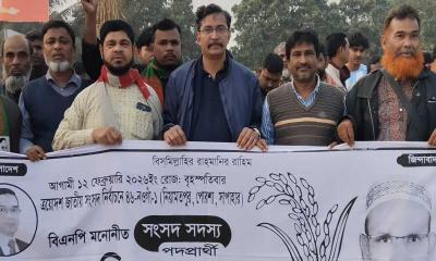 প্রচারণার শেষ দিনে পোরশায় বিএনপির গণমিছিল