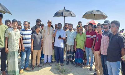 ভেড়ামারায় পদ্মায় তীব্র ভাঙন, স্থায়ী বাঁধ নির্মাণের দাবিতে মানববন্ধন