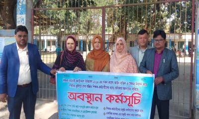 বোদায় পাথরাজ সরকারি কলেজের শিক্ষকদের অবস্থান কর্মসূচি