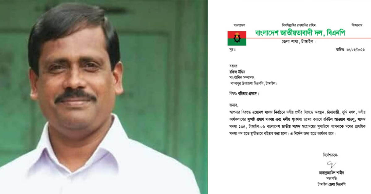 নাগরপুর উপজেলা বিএনপি নেতা রফিজ উদ্দিন বহিষ্কৃত