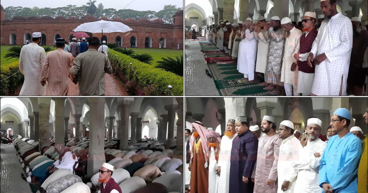 বৃষ্টি উপেক্ষা করে ষাটগম্বুজ মসজিদে মুসল্লিদের ঢল