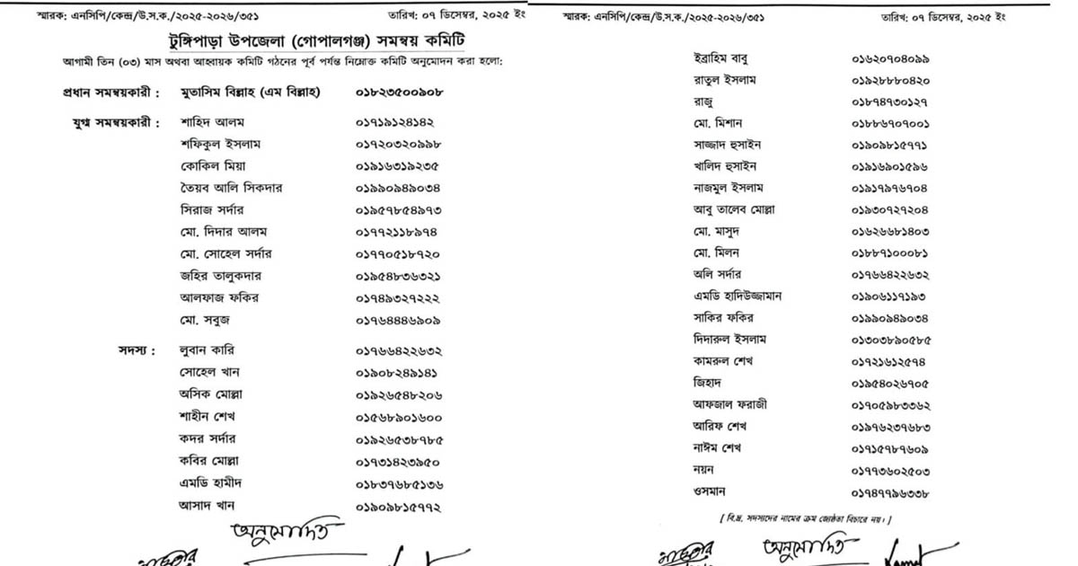 ঘোষণার ৬ মাস পর টুঙ্গিপাড়ায় এনসিপির সমন্বয় কমিটি গঠন