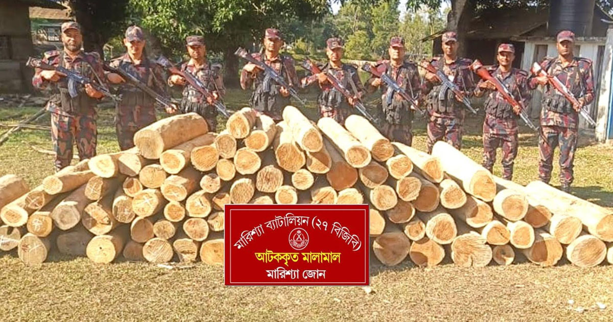 বাঘাইছড়িতে বিজিবির অভিযান, বিপুল পরিমাণ অবৈধ সেগুন কাঠ জব্দ