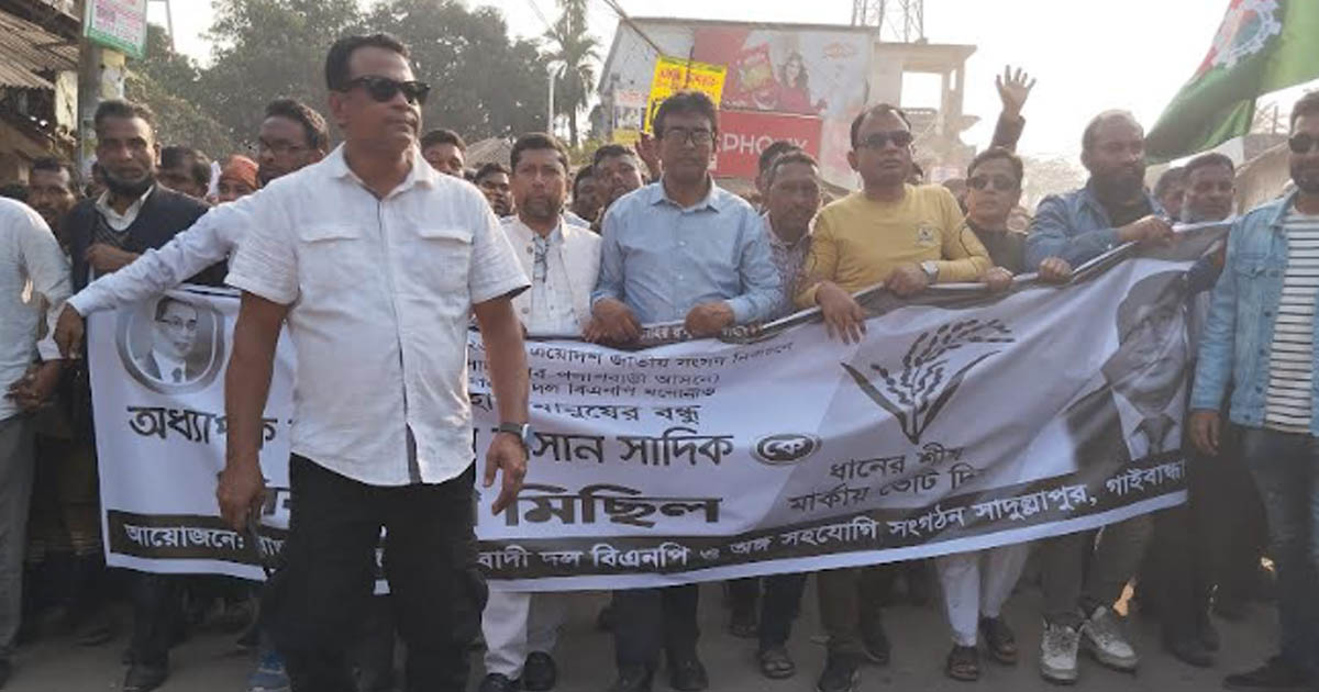 সাদুল্লাপুরে বিএনপির উদ্যোগে নির্বাচনী মিছিল