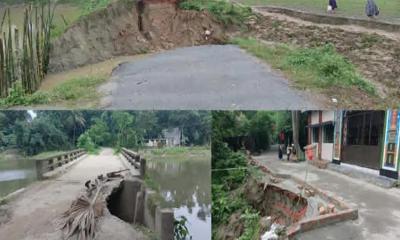 মনিরামপুরে ভারী বর্ষণে সড়কে ধস, ঝুঁকি নিয়ে চলাচল