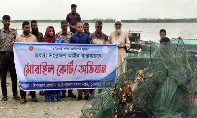 ভূঞাপুরের যমুনা নদী থেকে ৫ লাখ টাকার অবৈধ জাল জব্দ
