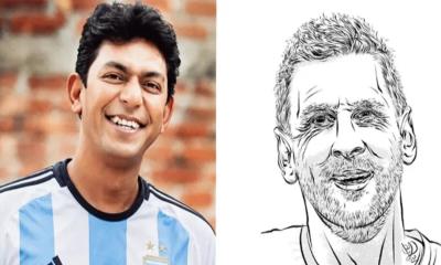 মেসির ছবি এঁকে ভক্তদের চমকে দিলেন চঞ্চল চৌধুরী