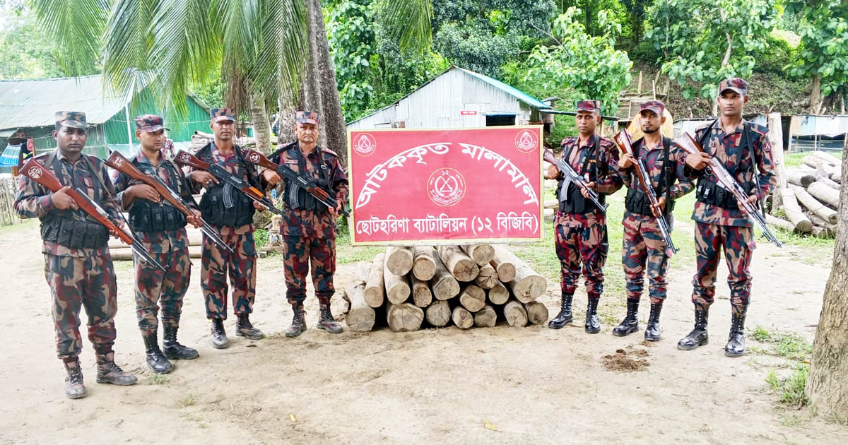 রাঙ্গামাটিতে অবৈধভাবে পাচারকালে বিজিবির অভিযানে সেগুন কাঠ জব্দ