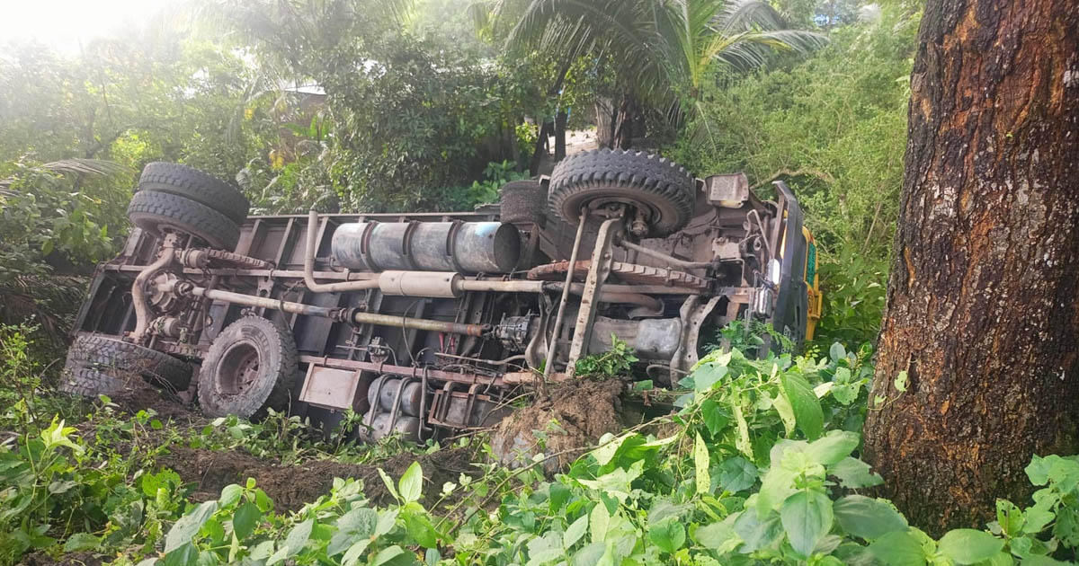 মাগুরায় নিয়ন্ত্রণ হারিয়ে খাদে উল্টে গেল টাইলস বোঝাই ট্রাক, চালক আহত