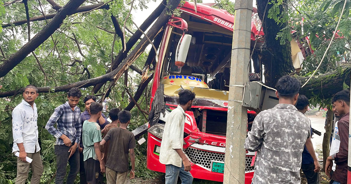 মিরসরাইয়ে নিয়ন্ত্রণ হারিয়ে গাছে বাসের ধাক্কা, আহত ১০